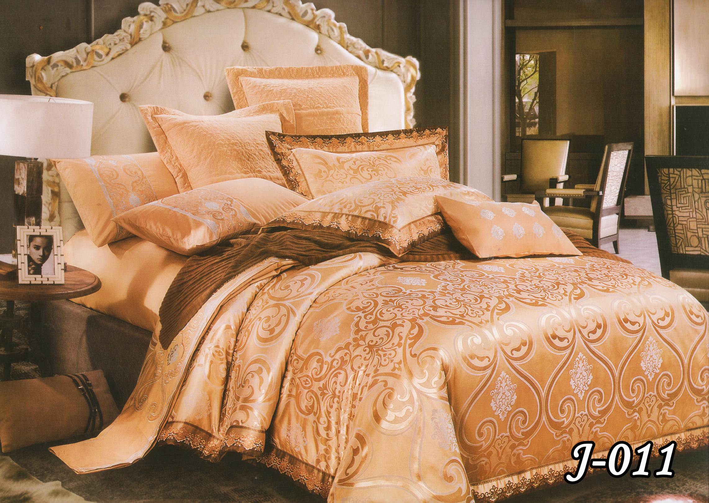Постільна білизна євро (жакард) "Темно золотий" J-011