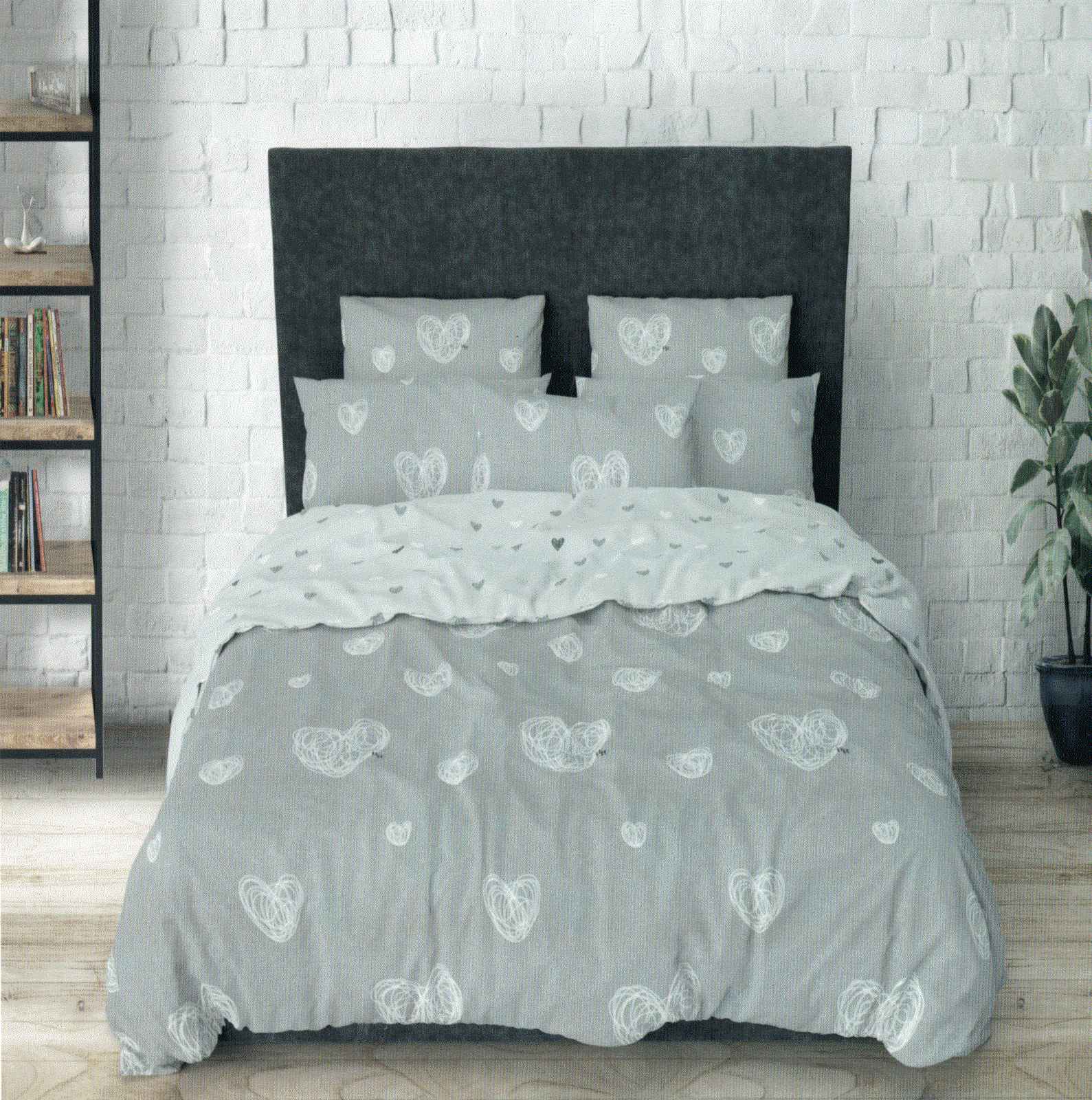Постільна білизна євро (бязь) "Серця сірі"