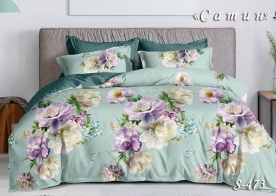 Постільна білизна (сатин) євро "Бірюзово-зелений" S-473