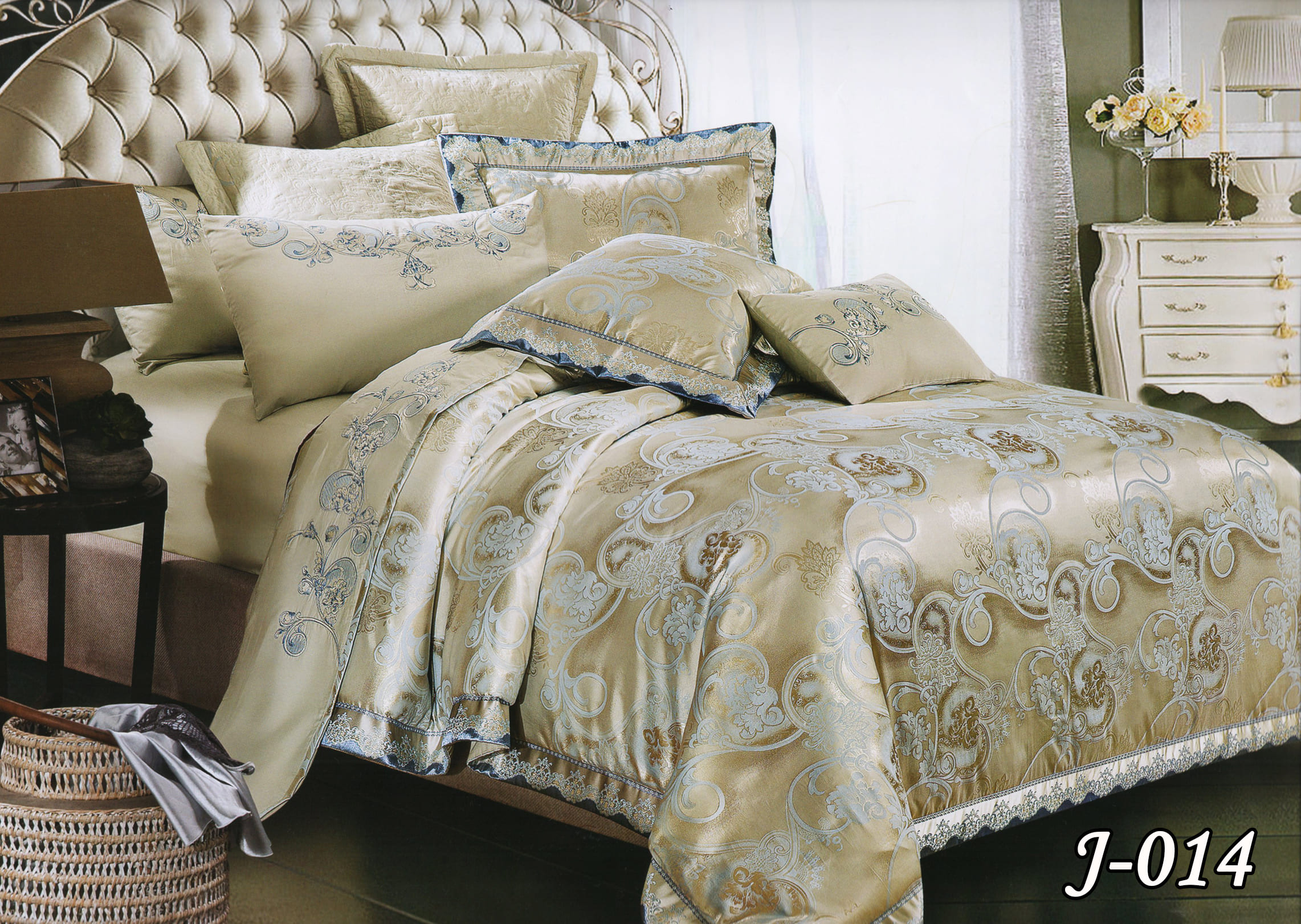 Постільна білизна євро (жакард) "Блідо зелений" J-014