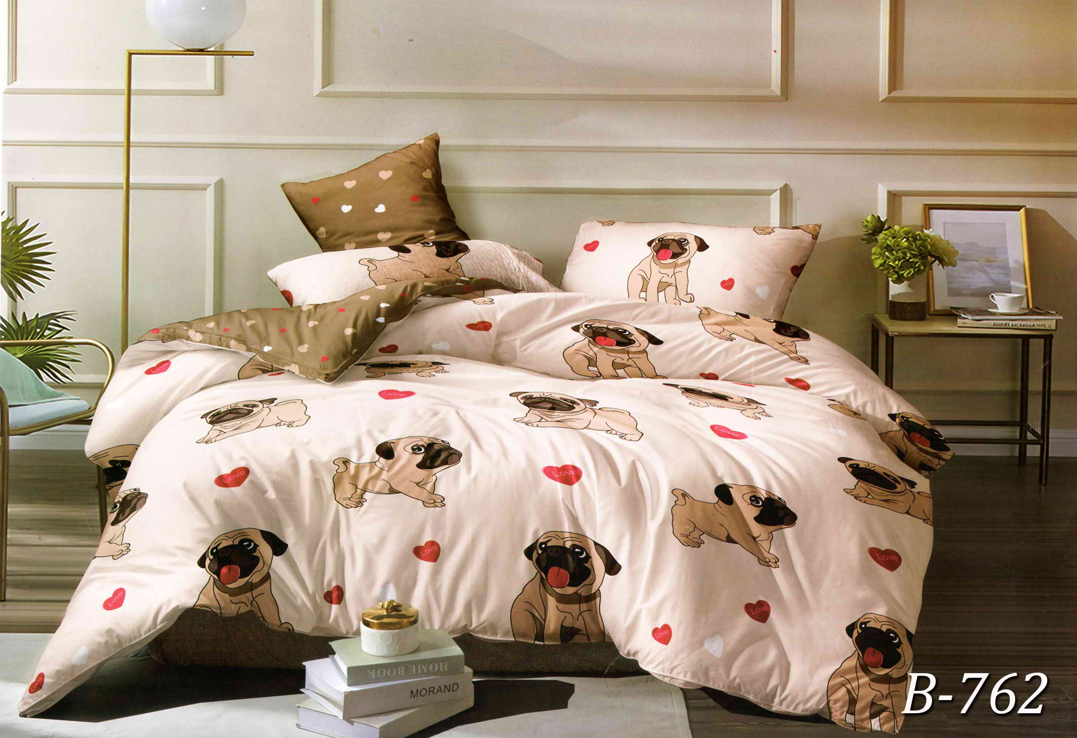 Постільна білизна полуторна (бязь) "Мопси"