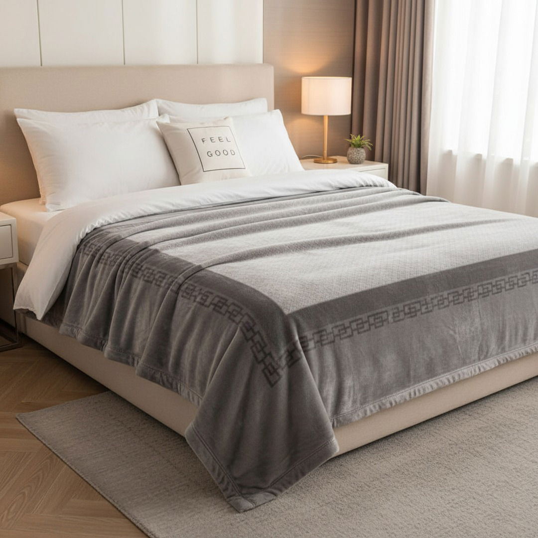 Плед-покривало двошарове бамбук 200x230 см сірий колосок 