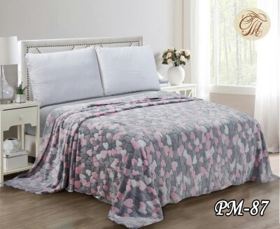 Флісовий плед "Сердечка сіро-рожеві" 200х220 см.