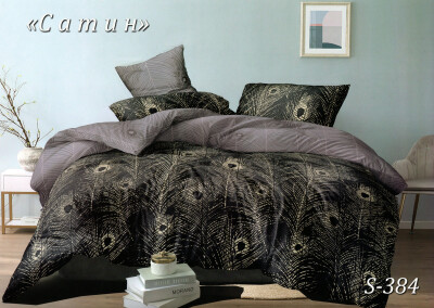 Постільна білизна (сатин) сімейна "Перо на чорному" S-384