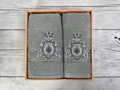 Набір рушників (баня + обличчя) "Сірий герб"