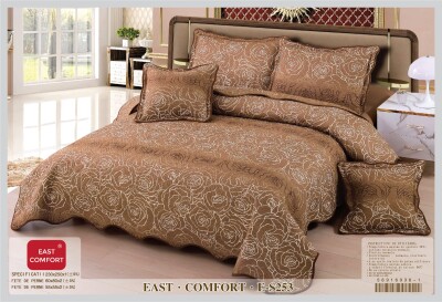 Бавовняне покривало 230х250 см. + 4 наволочки "Троянда коричнева"