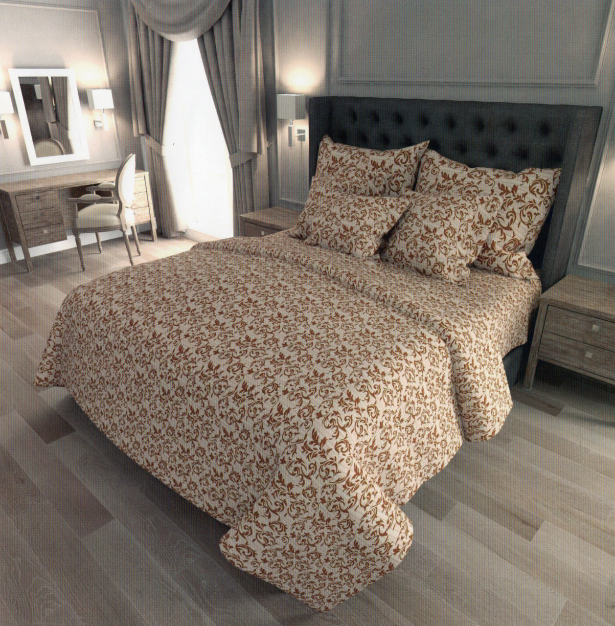 Постільна білизна полуторна (бязь) "Вензель коричневий"