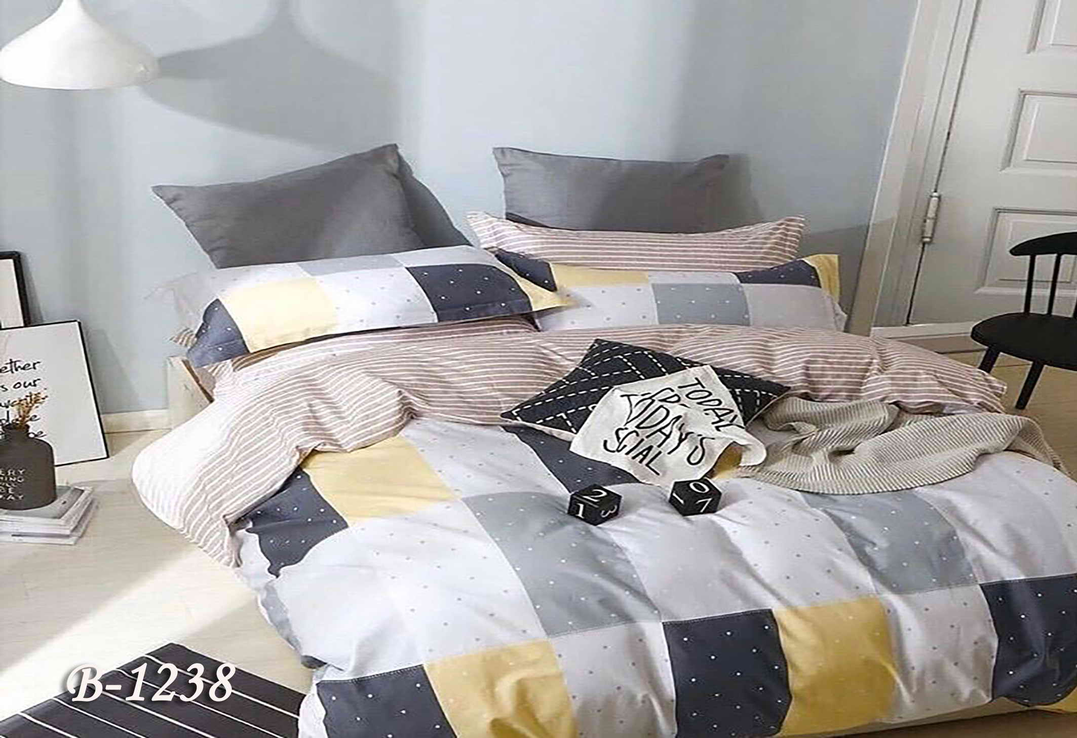 Постільна білизна двоспальна (бязь) "Смуга-кубики"