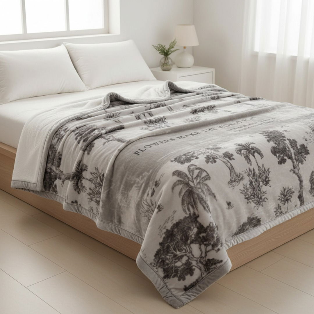 Плед-покривало двошарове бамбук 200x230 см дерева сірі 