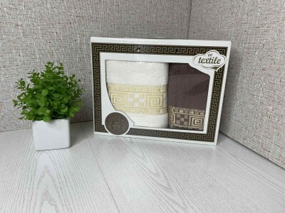 Набір махрових рушників (2шт) "Греція біло-коричневі"