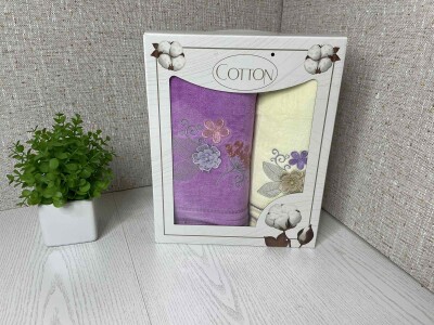 Набір махрових рушників (2 шт.) "Букет бузково-жовті"