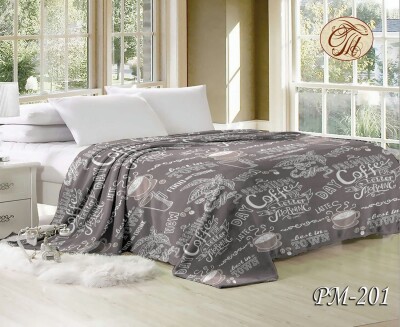 Флісовий плед "Кава на сірому фоні" 220х240 см.
