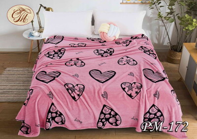 Флісовий плед "Сердечки на Рожевому" 200х220 см.