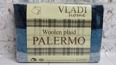 Плед напівшерсть Vladi 140х200см. "PALERMO" Блакитний