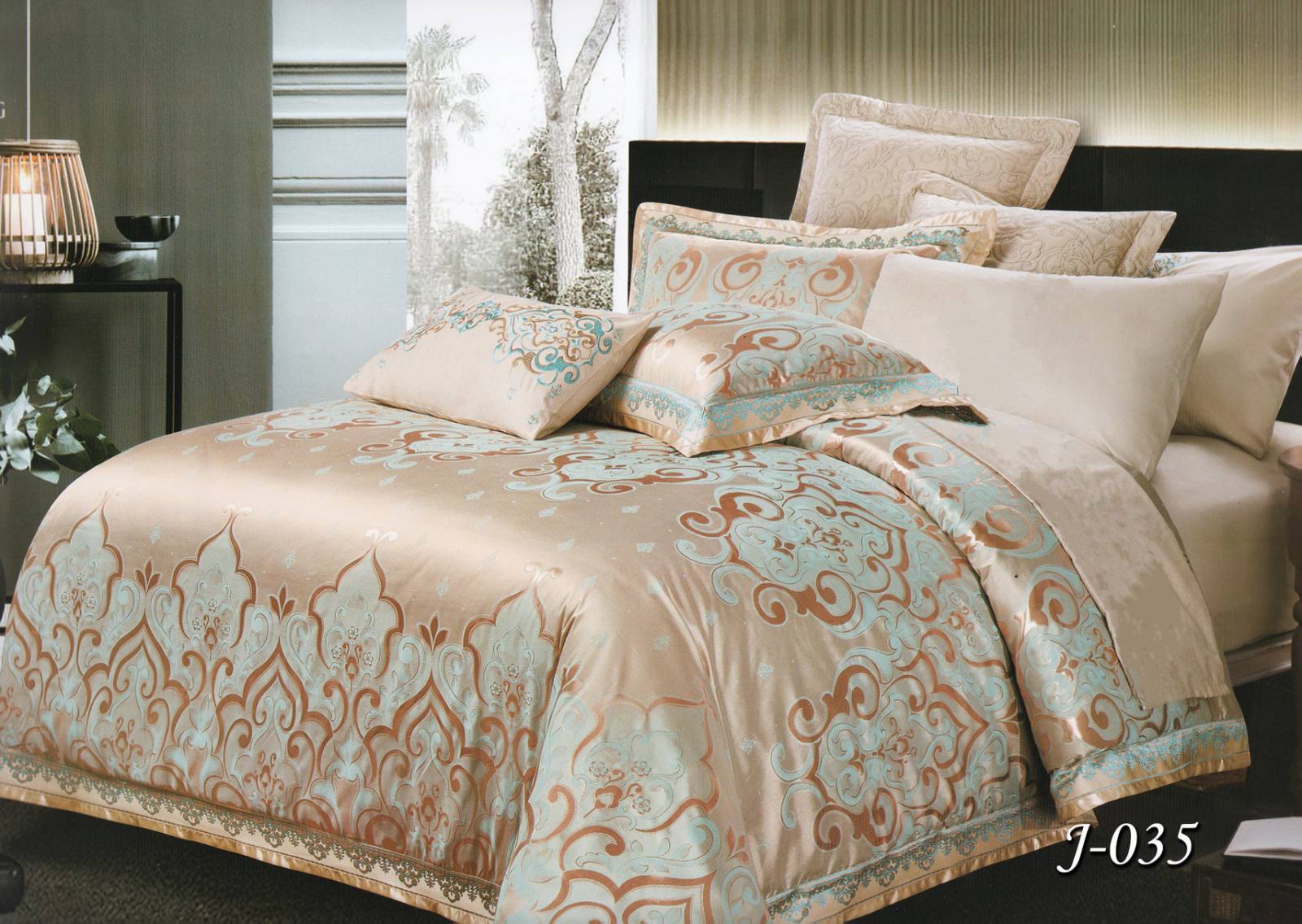 Постільна білизна євро (жакард) "Темно-бежевий" J-035