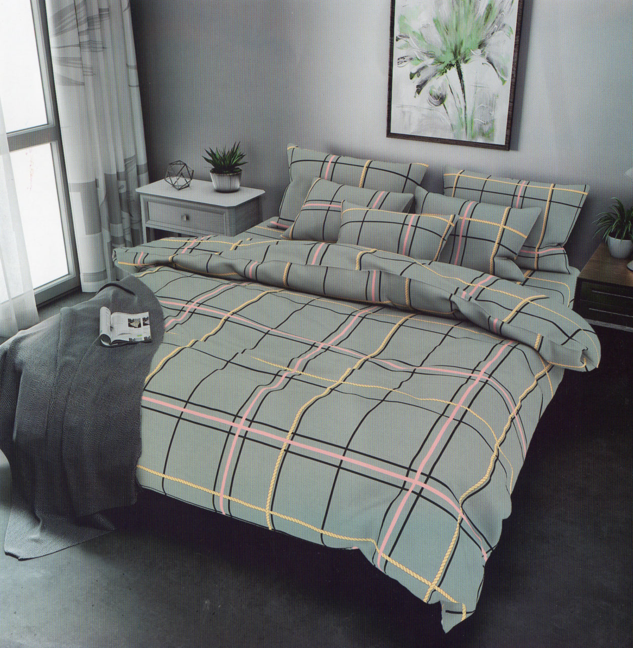 Постільна білизна полуторна (бязь) "Клітка зелена"