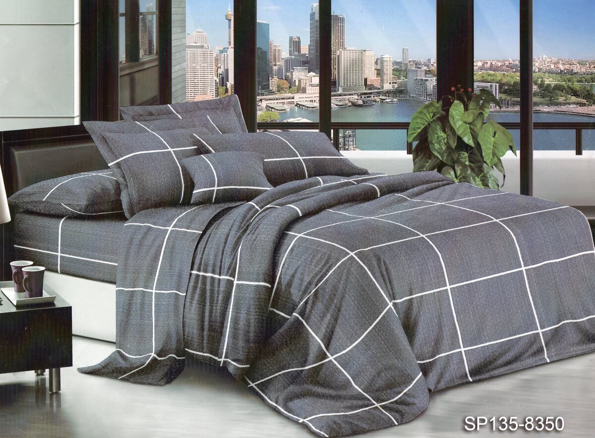 Постільна білизна двоспальна (мікросатин) "Клітка сіра"