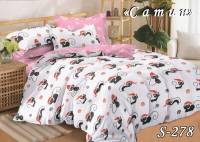 Постільна білизна (сатин) євро "Коти в шапці" S-278