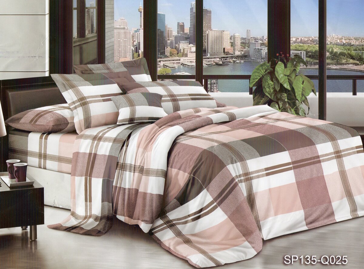 Постільна білизна двоспальна (мікросатин) "Клітинка"