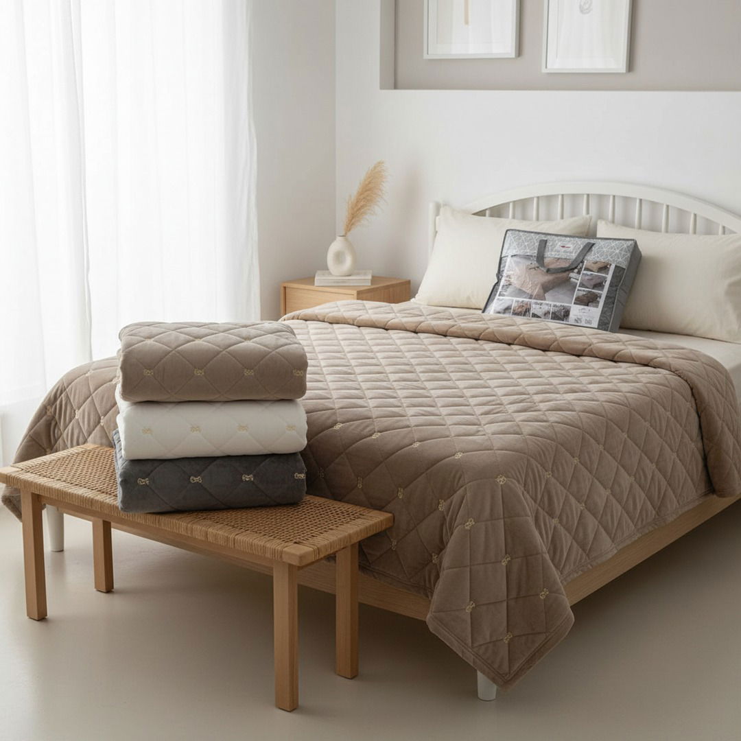 Покривало велюрове декоративне стьобане Koloco 210x230 см бежеве