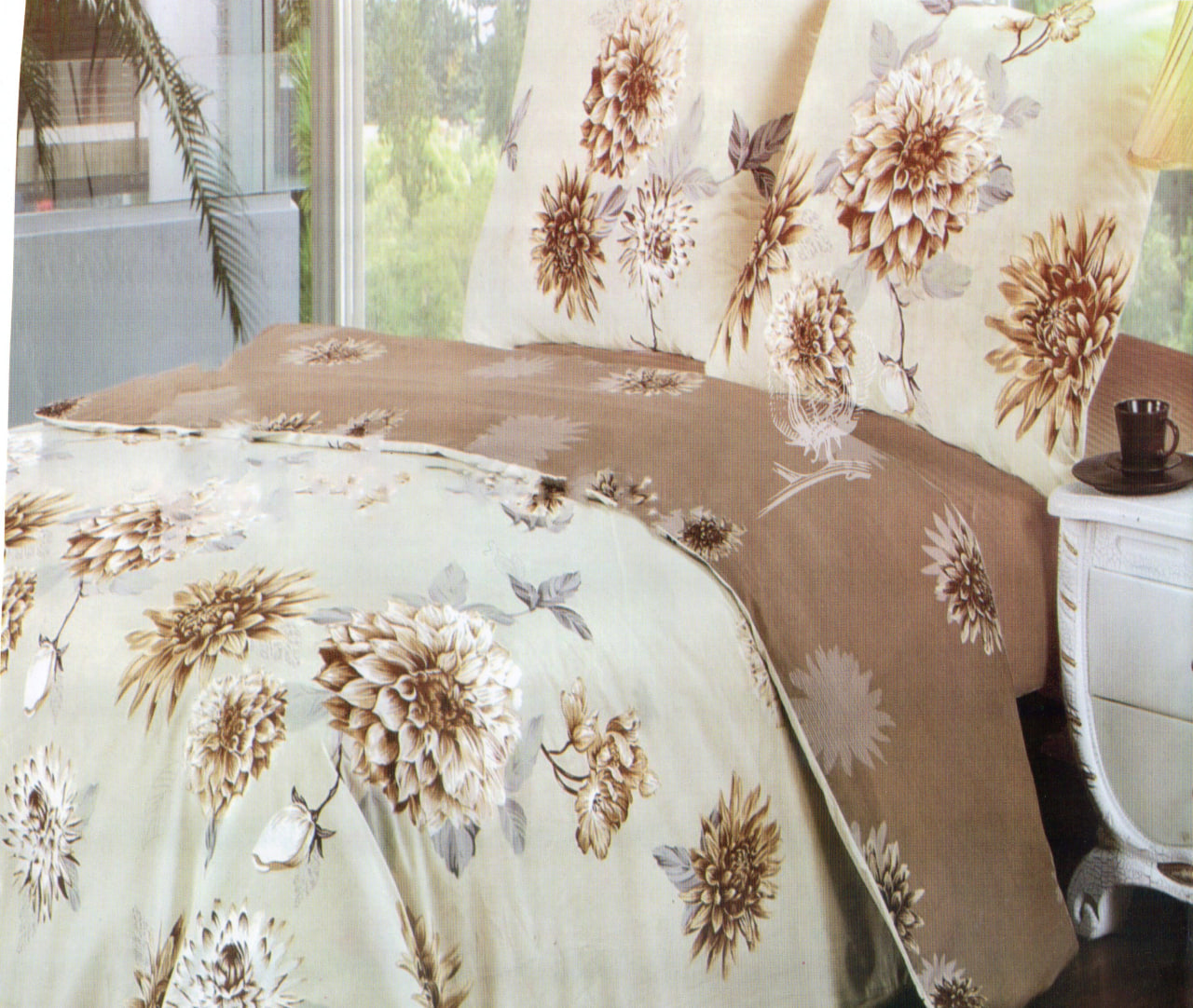 Постільна білизна полуторна (бязь) "Бежева гербера"