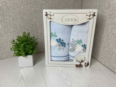 Набір махрових рушників (2 шт.) "Букет блакитний"