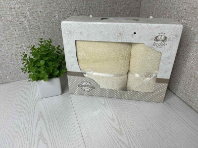 Набір махрових рушників (2 шт.) "Алмаз молочний"