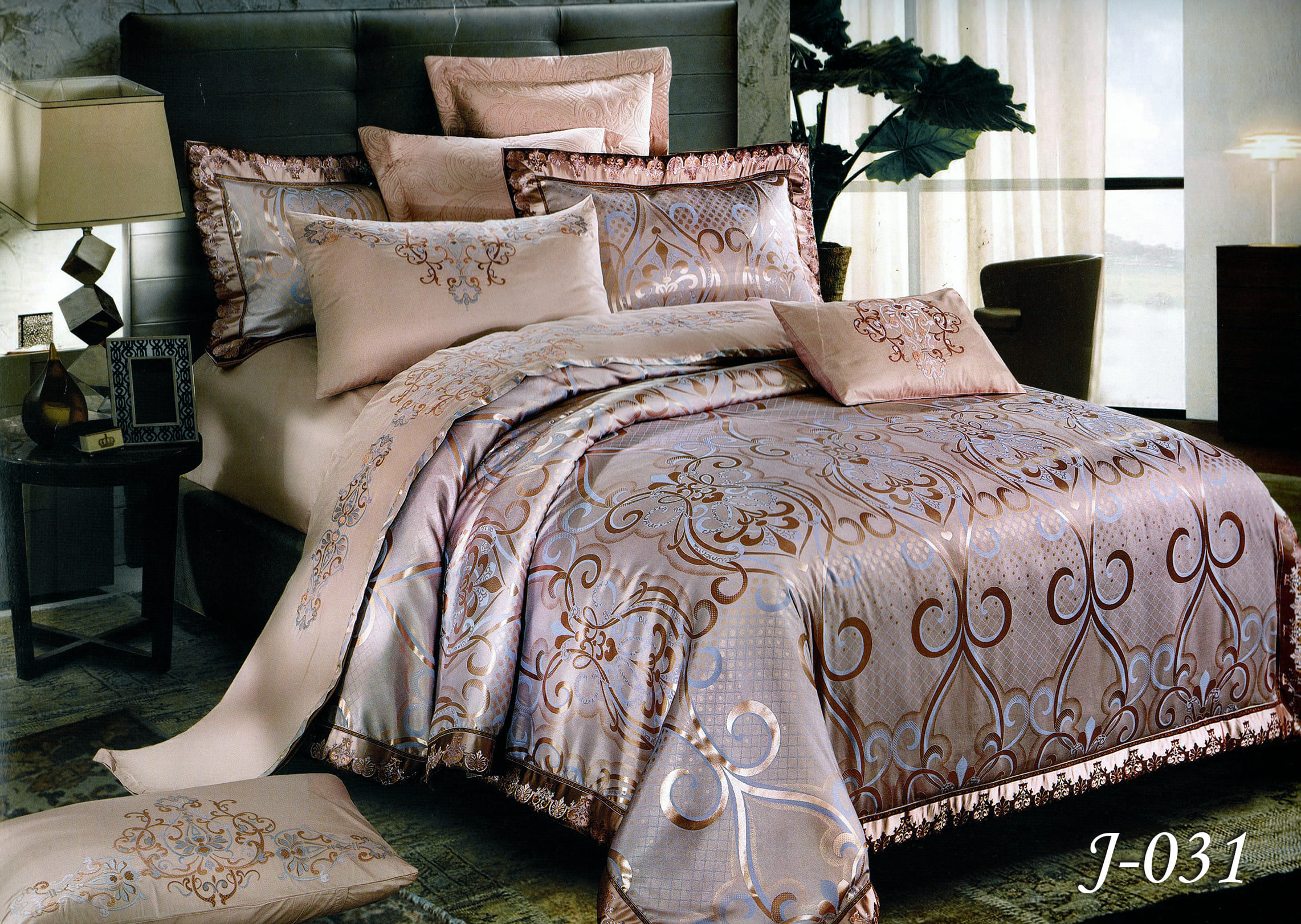 Постільна білизна євро (жакард) "Кавовий з пісочним" J-031