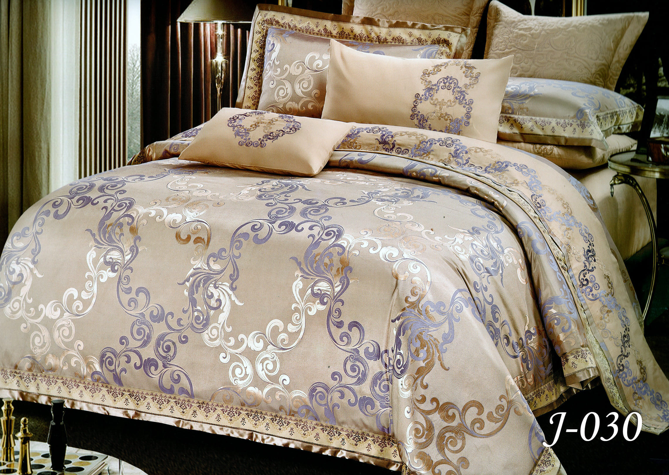 Постільна білизна євро (жакард) "Вензель золото-бузковий" J-030