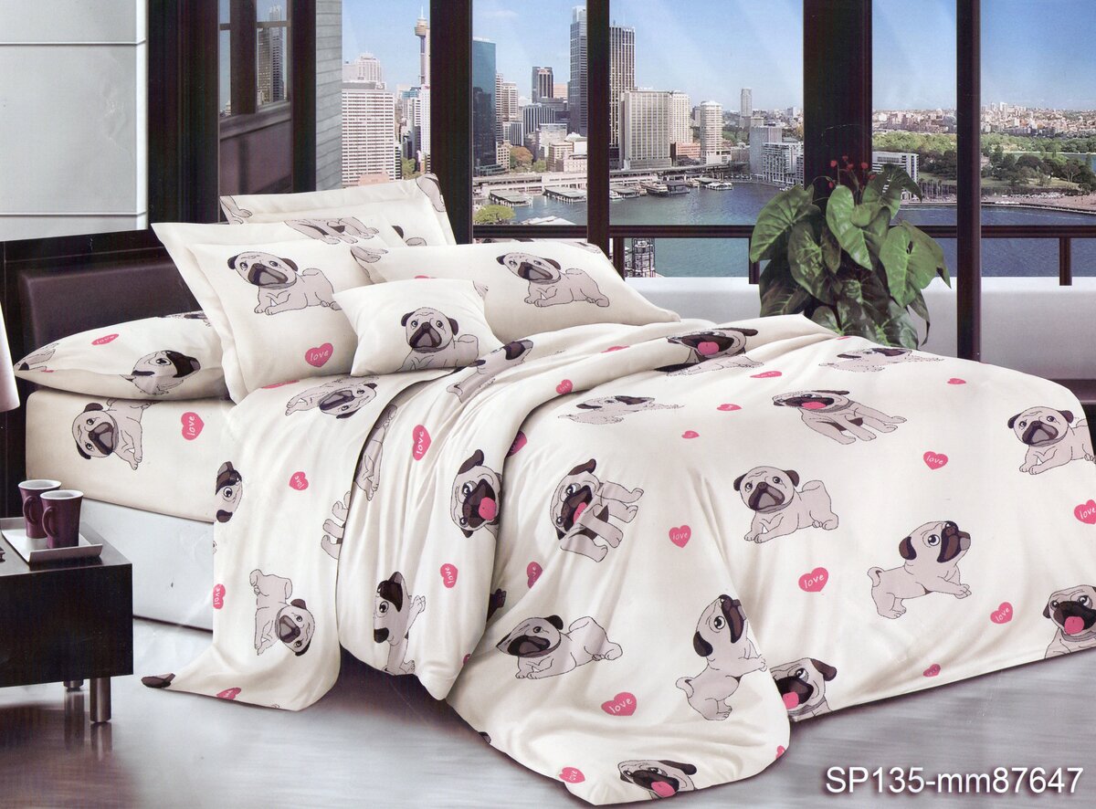 Постільна білизна двоспальна (мікросатин) "Мопси"