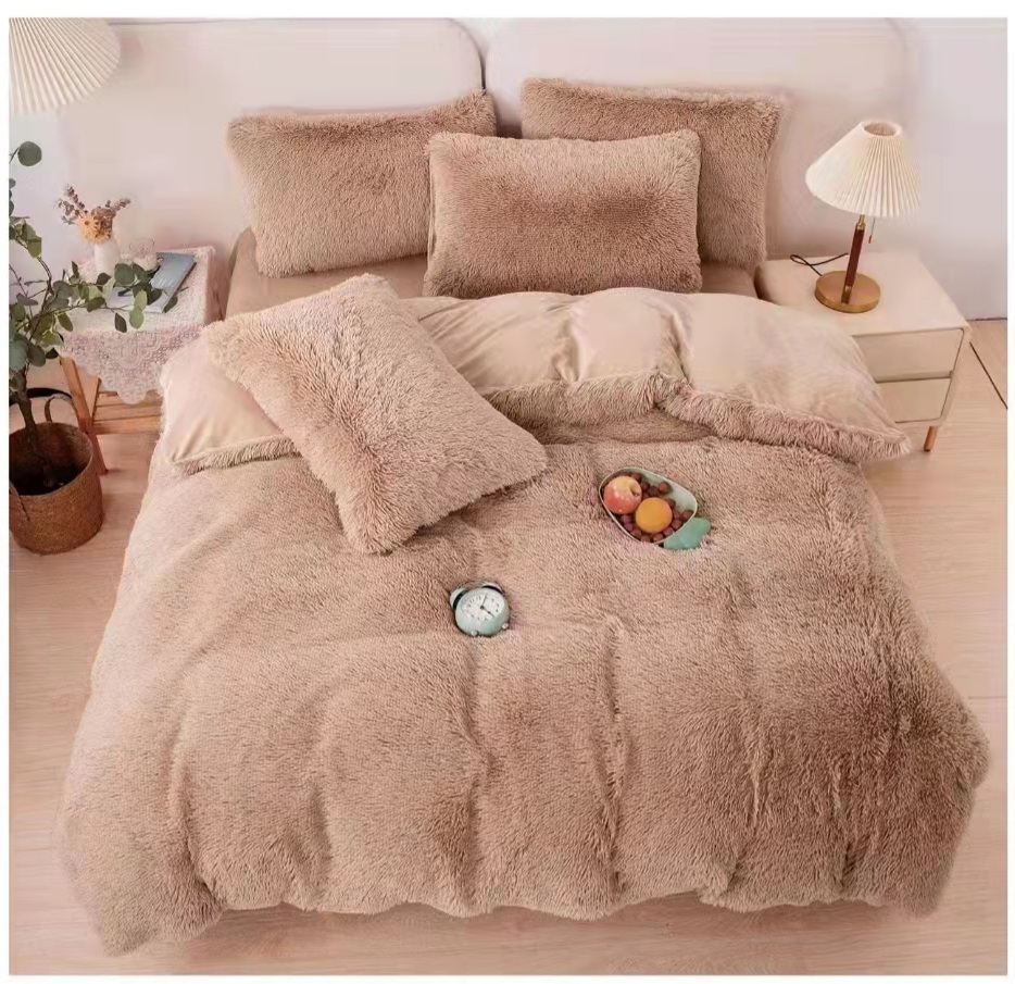 Постільна білизна велюр+довгий ворс в євро розмірі "Бежевий"