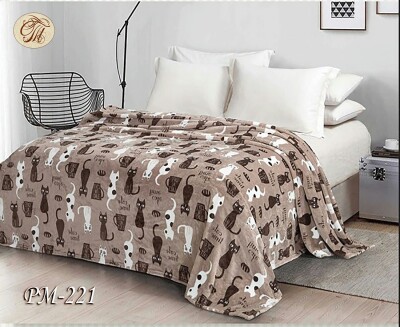 Флісовий плед "Коти на коричневому фоні" 200х220 см.